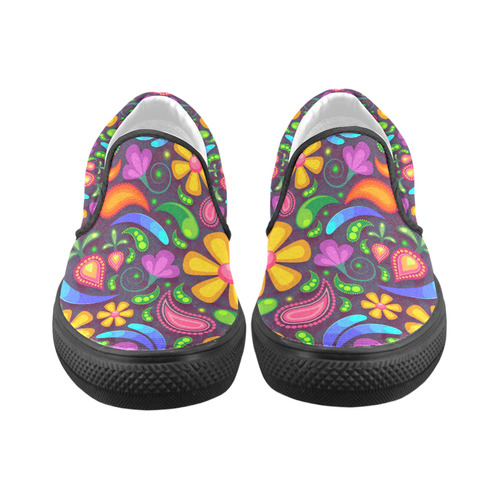 Funny Colorful Flowers Women's Unusual Slip-on Canvas Shoes (Model 019)