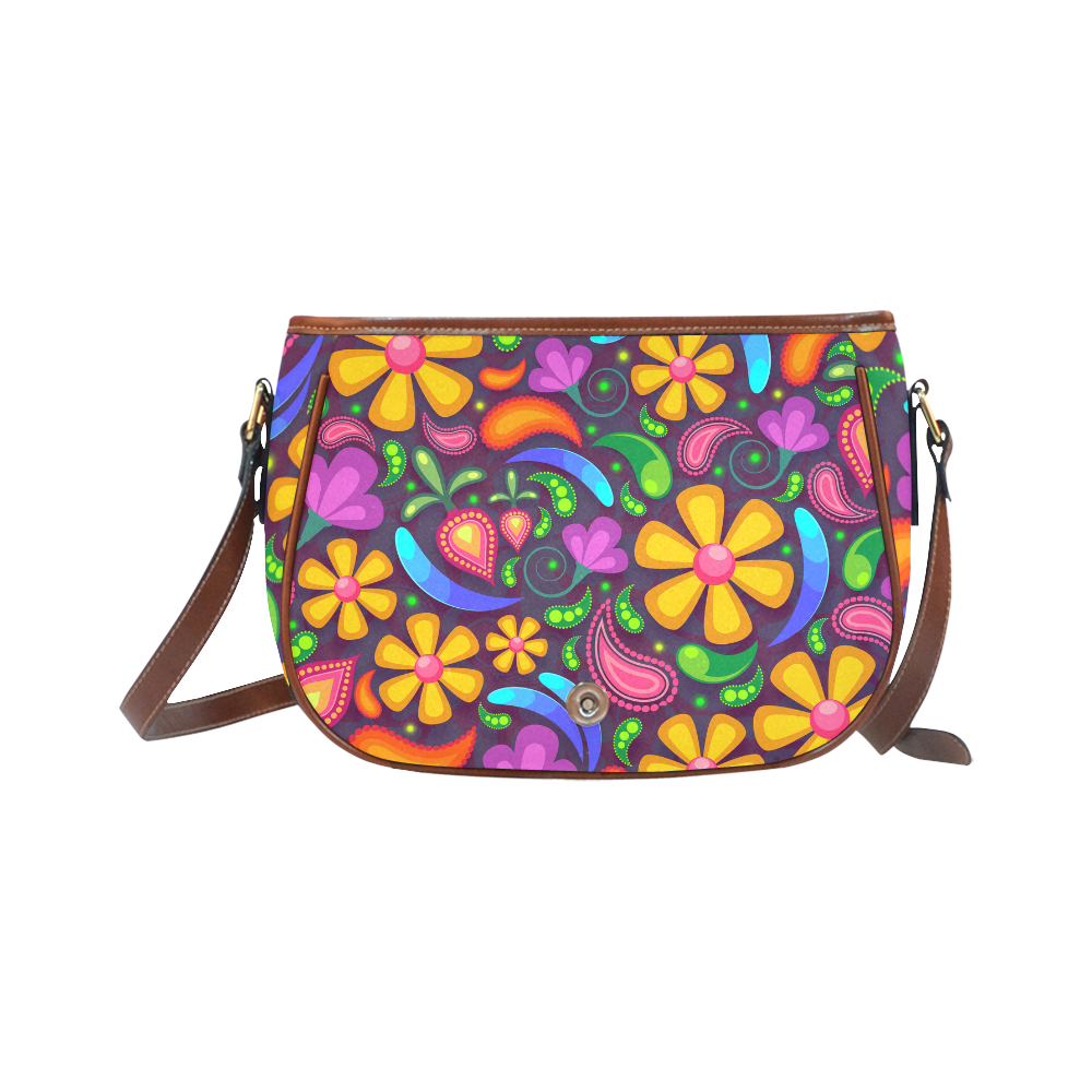 Funny Colorful Flowers Saddle Bag/Small (Model 1649) Full Customization