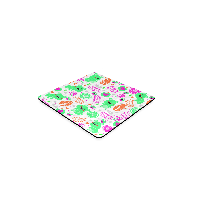Cute Floral Bear Heart Butterfly Flowers Square Coaster