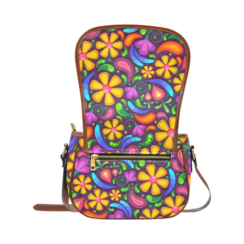 Funny Colorful Flowers Saddle Bag/Large (Model 1649)