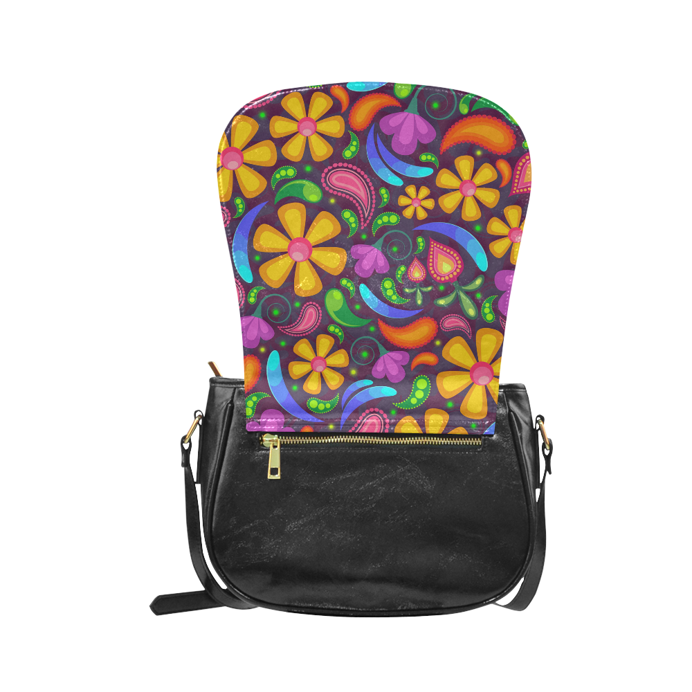 Funny Colorful Flowers Classic Saddle Bag/Small (Model 1648)