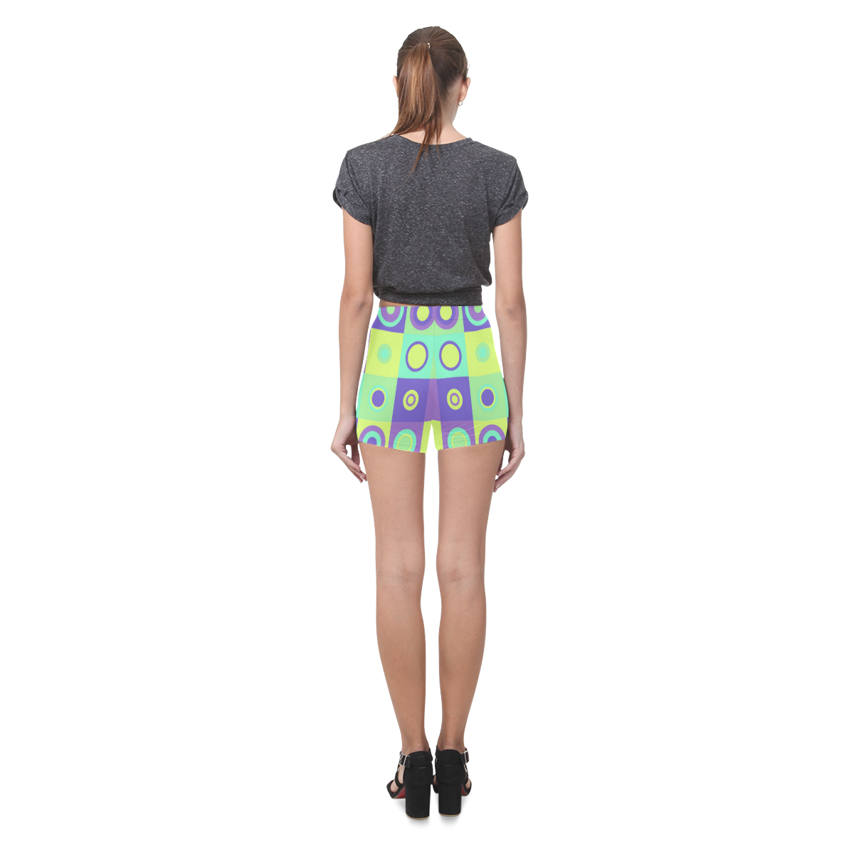 Green and Purple Chequered Buttons Briseis Skinny Shorts (Model L04)