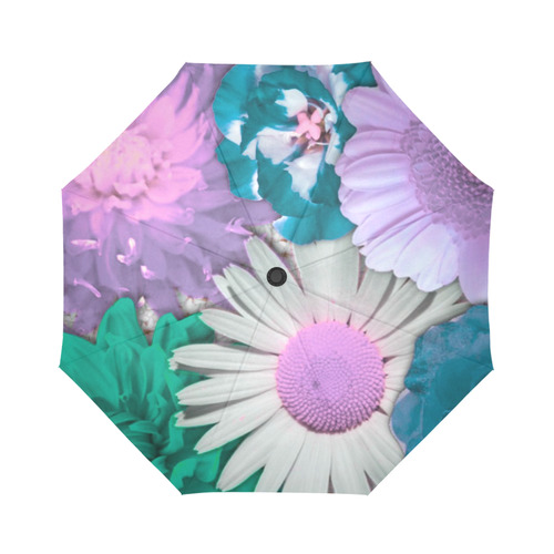 lovely flowers turquoise Auto-Foldable Umbrella (Model U04)