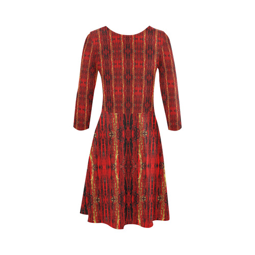 Red Gold, Old Oriental Pattern 3/4 Sleeve Sundress (D23)