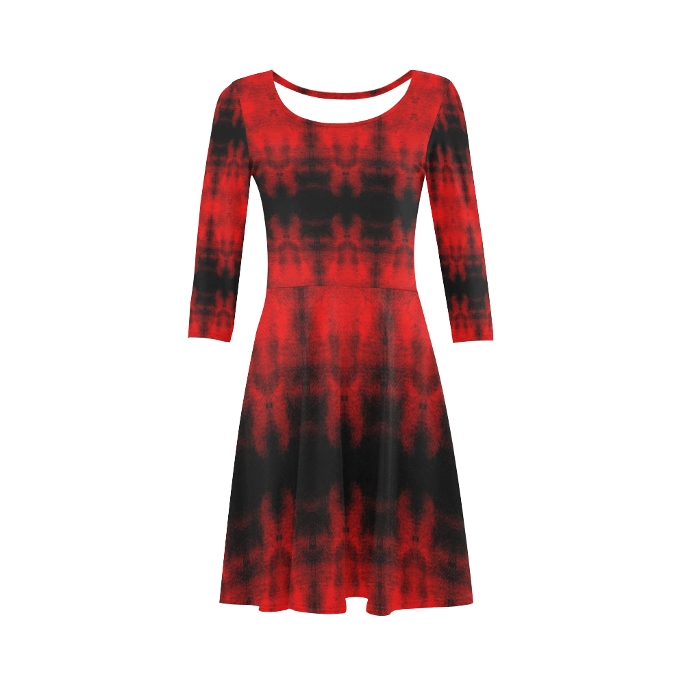 Red Black Gothic Pattern 3/4 Sleeve Sundress (D23)