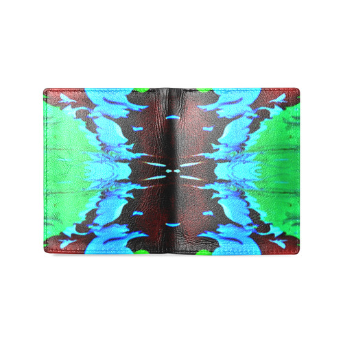 Abstract Green Brown, Blue Red Marbling Men's Leather Wallet (Model 1612)