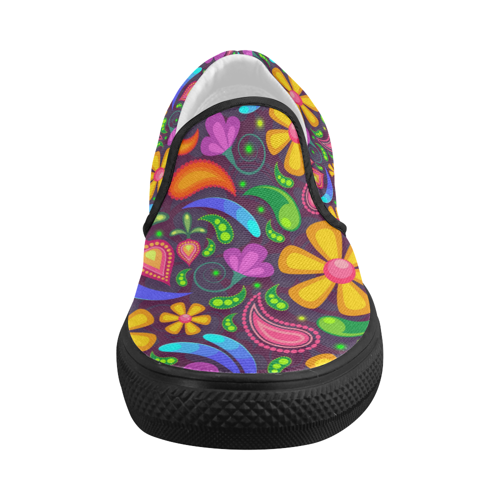 Funny Colorful Flowers Women's Slip-on Canvas Shoes (Model 019)