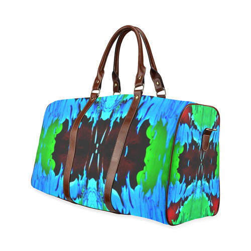 Abstract Green Brown, Blue Red Marbling Waterproof Travel Bag/Small (Model 1639)