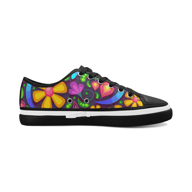 Funny Colorful Flowers Women's Canvas Zipper Shoes/Large Size (Model 001)