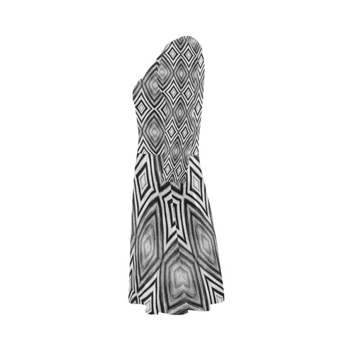 black and white diamond pattern 3/4 Sleeve Sundress (D23)