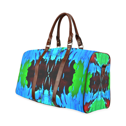 Abstract Green Brown, Blue Red Marbling Waterproof Travel Bag/Large (Model 1639)