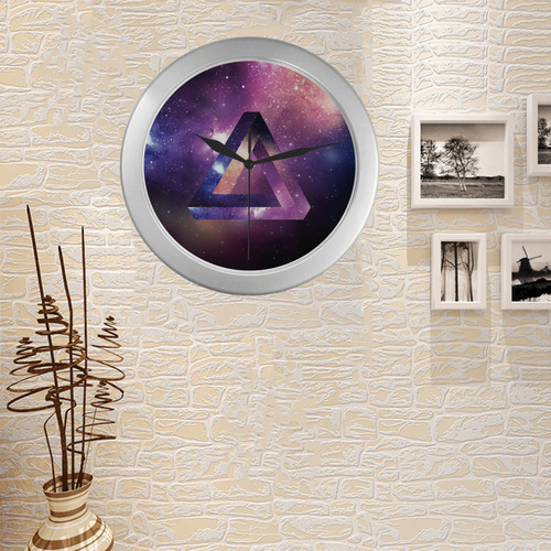 Trendy Purple Space Design Silver Color Wall Clock