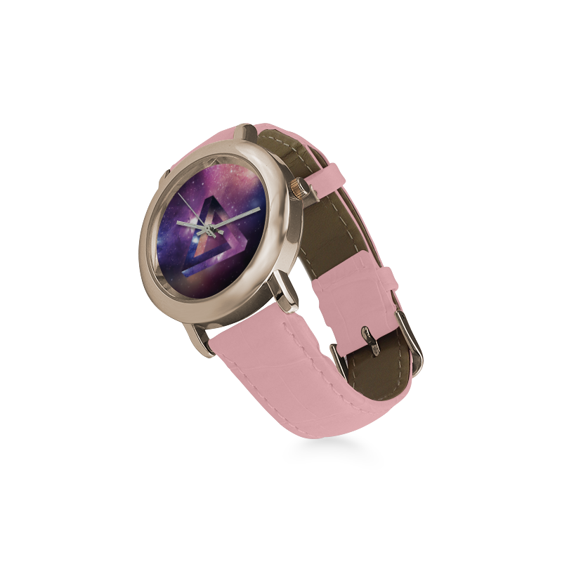Trendy Purple Space Design Women's Rose Gold Leather Strap Watch(Model 201)