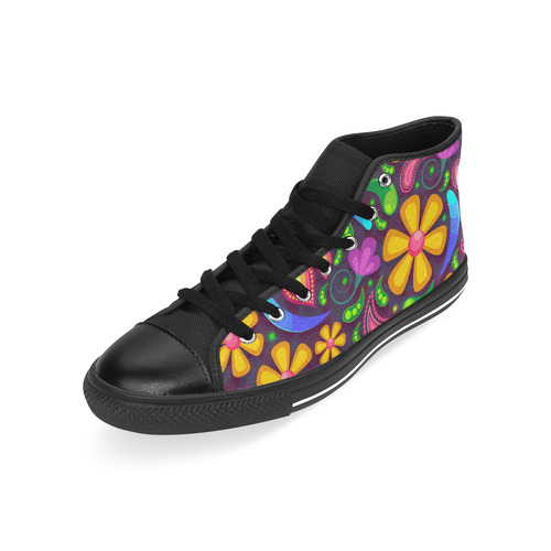 Funny Colorful Flowers High Top Canvas Women's Shoes/Large Size (Model 017)