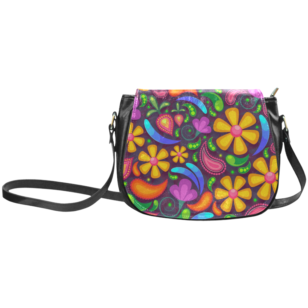 Funny Colorful Flowers Classic Saddle Bag/Large (Model 1648)