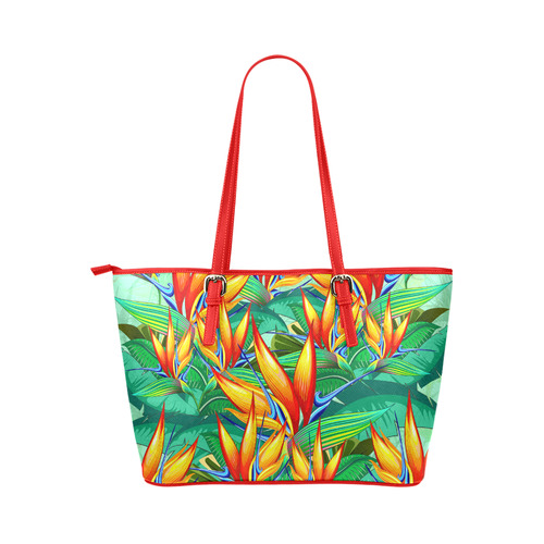 Bird of Paradise Flower Exotic Nature Leather Tote Bag/Large (Model 1651)