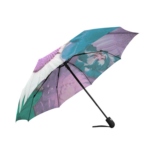 lovely flowers turquoise Auto-Foldable Umbrella (Model U04)