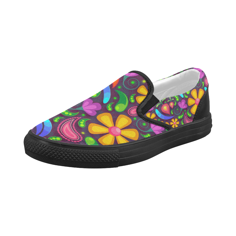 Funny Colorful Flowers Women's Slip-on Canvas Shoes (Model 019)
