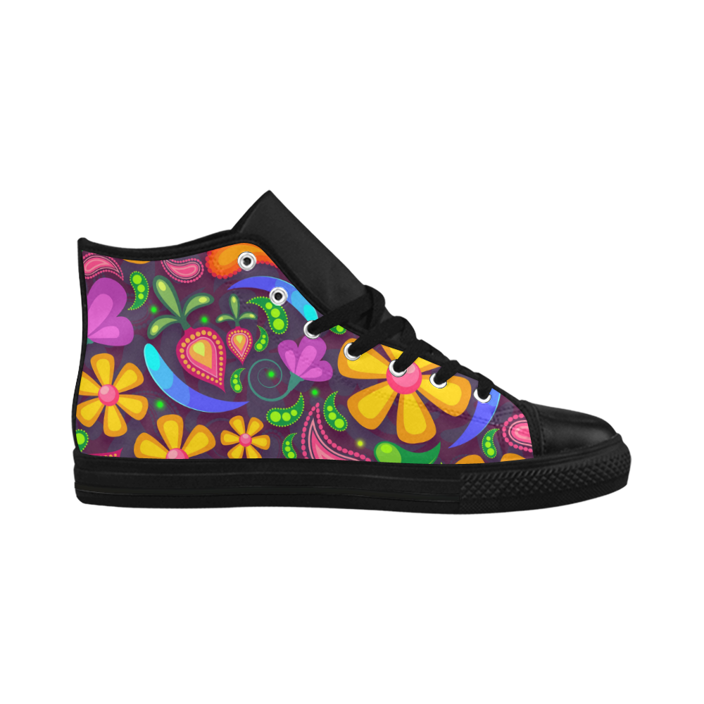 Funny Colorful Flowers Aquila High Top Microfiber Leather Women's Shoes (Model 032)