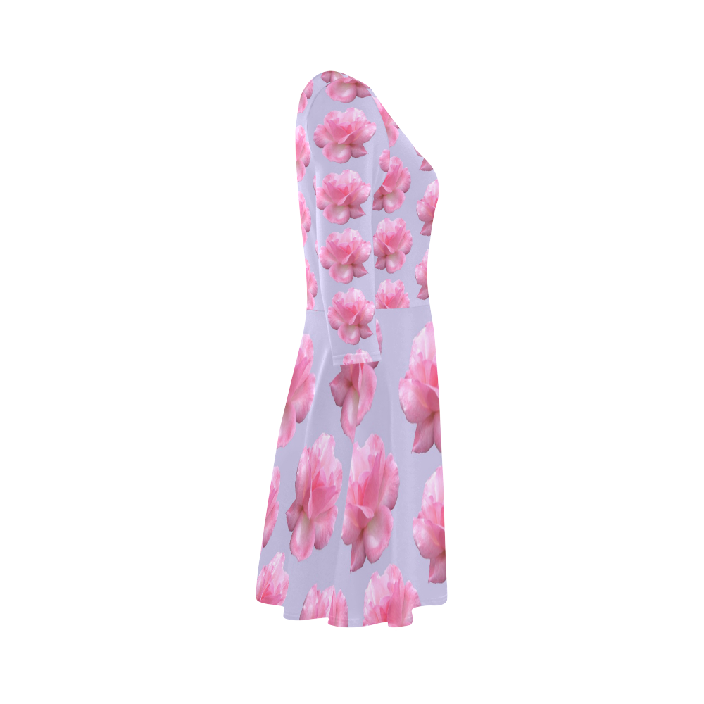 Pink Roses Pattern on Blue 3/4 Sleeve Sundress (D23)