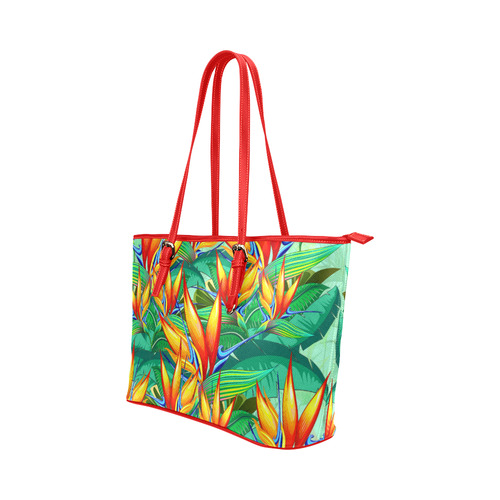 Bird of Paradise Flower Exotic Nature Leather Tote Bag/Large (Model 1651)