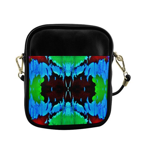 Abstract Green Brown, Blue Red Marbling Sling Bag (Model 1627)