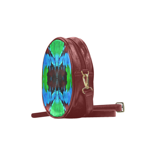 Abstract Green Brown, Blue Red Marbling Round Sling Bag (Model 1647)