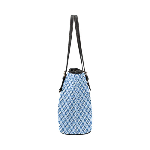 dalmation-blue and white plaid Leather Tote Bag/Large (Model 1651)