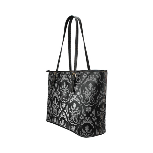 black damask Leather Tote Bag/Large (Model 1651)