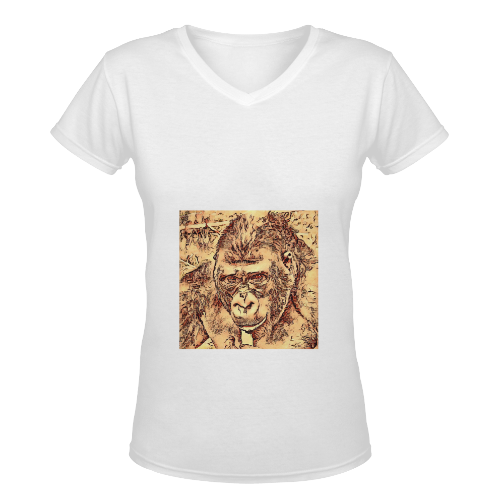 Animal ArtStudio- amazing Gorilla Women's Deep V-neck T-shirt (Model T19)