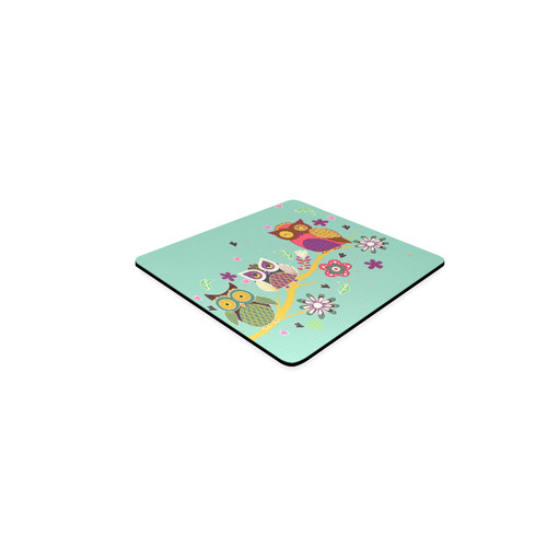 Three Cute Owls Tree Floral Heart Flower Square Coaster
