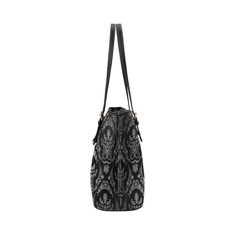 dalmation black damask travel Leather Tote Bag/Large (Model 1651)
