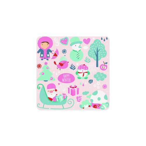 Happy Winter Christmas Holiday Pattern Square Coaster