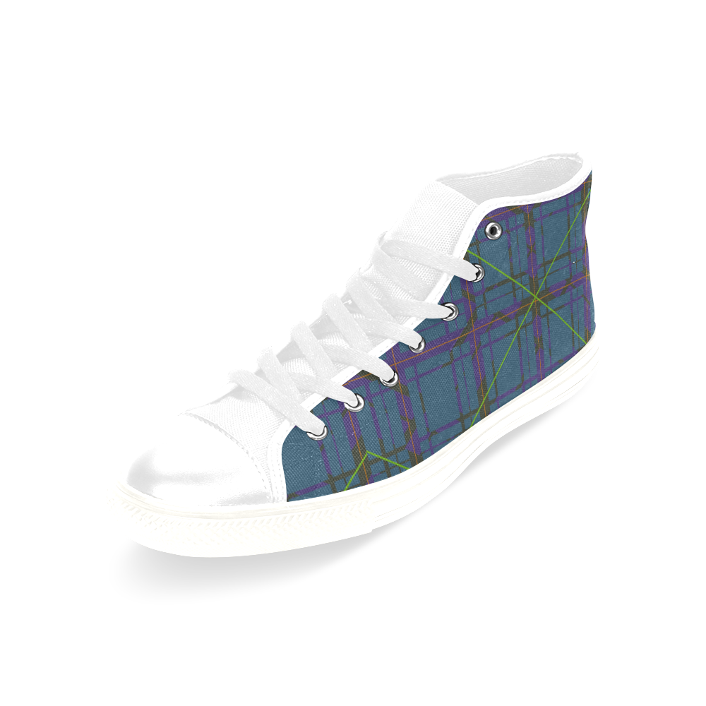 Neon Plaid Modern 80's style Design white Men’s Classic High Top Canvas Shoes /Large Size (Model 017)