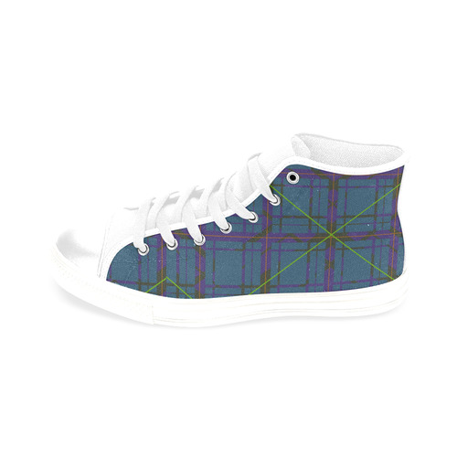 Neon Plaid Modern 80's style Design white Men’s Classic High Top Canvas Shoes /Large Size (Model 017)