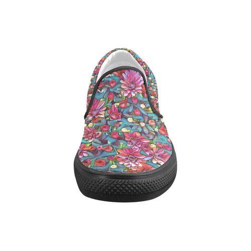 lovely floral 31A Women's Unusual Slip-on Canvas Shoes (Model 019)