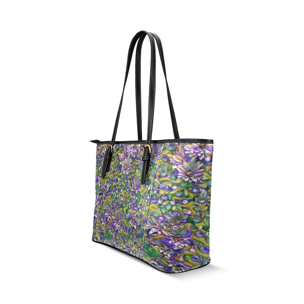 lovely floral 31C Leather Tote Bag/Small (Model 1640)