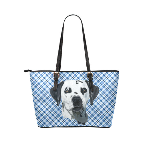 dalmation-blue and white plaid Leather Tote Bag/Large (Model 1651)