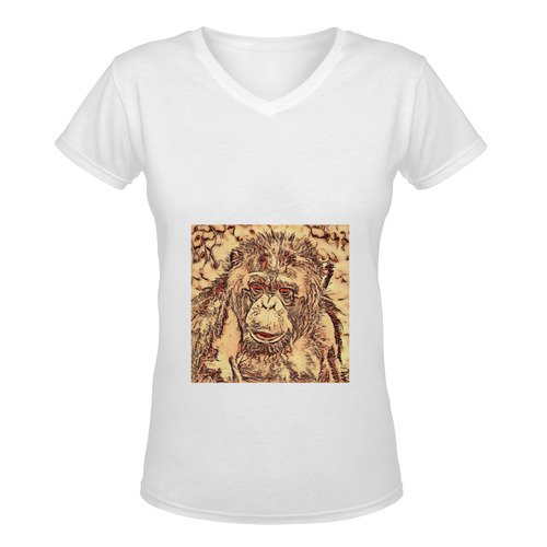 Animal ArtStudio- amazing chimpanzee Women's Deep V-neck T-shirt (Model T19)