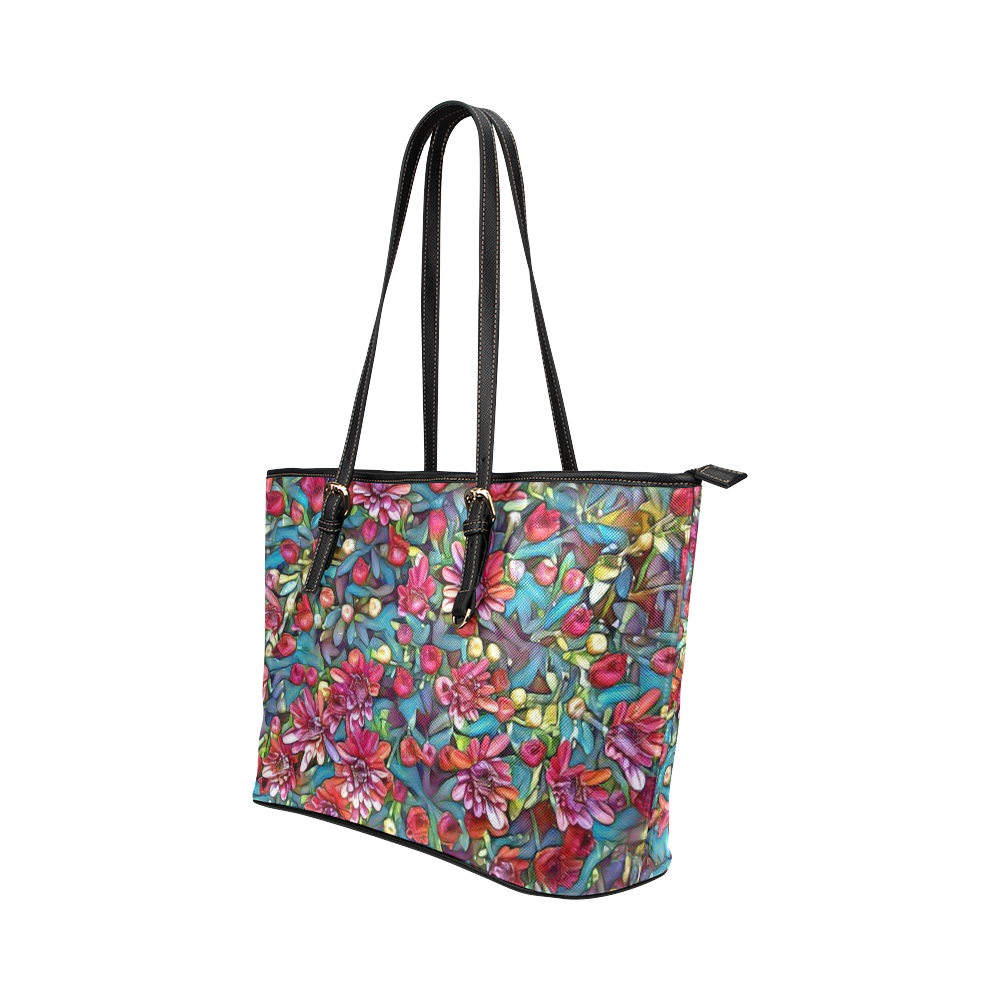 lovely floral 31A Leather Tote Bag/Large (Model 1651)