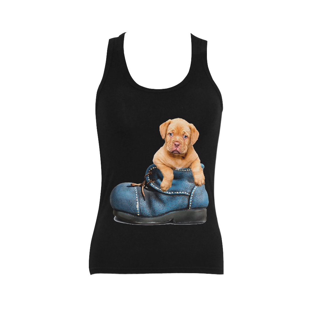 Sweet Puppy in his Blue Shoe Women's Shoulder-Free Tank Top (Model T35)
