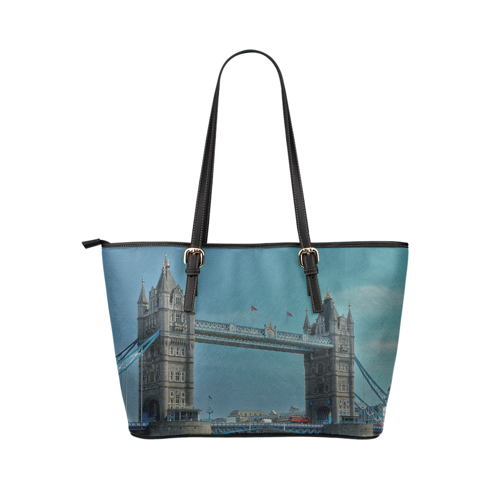 The Tower Bridge of London Leather Tote Bag/Small (Model 1651)