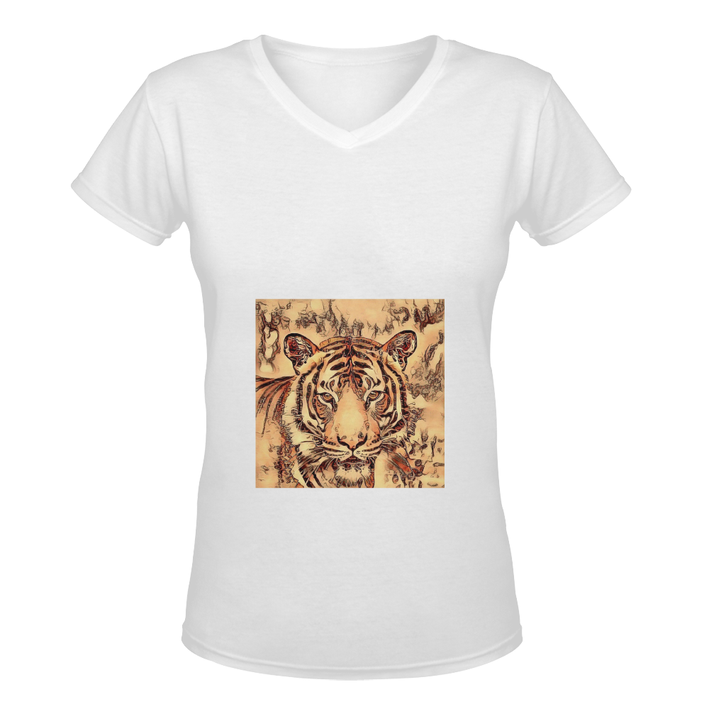 Animal ArtStudio- amazing Tiger Women's Deep V-neck T-shirt (Model T19)
