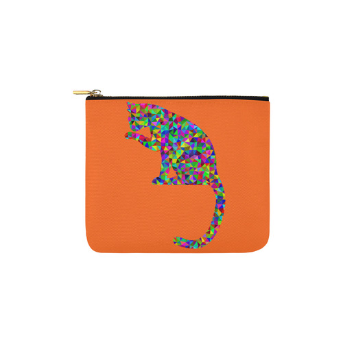 Sitting Kitty Abstract Triangle Orange Carry-All Pouch 6''x5''