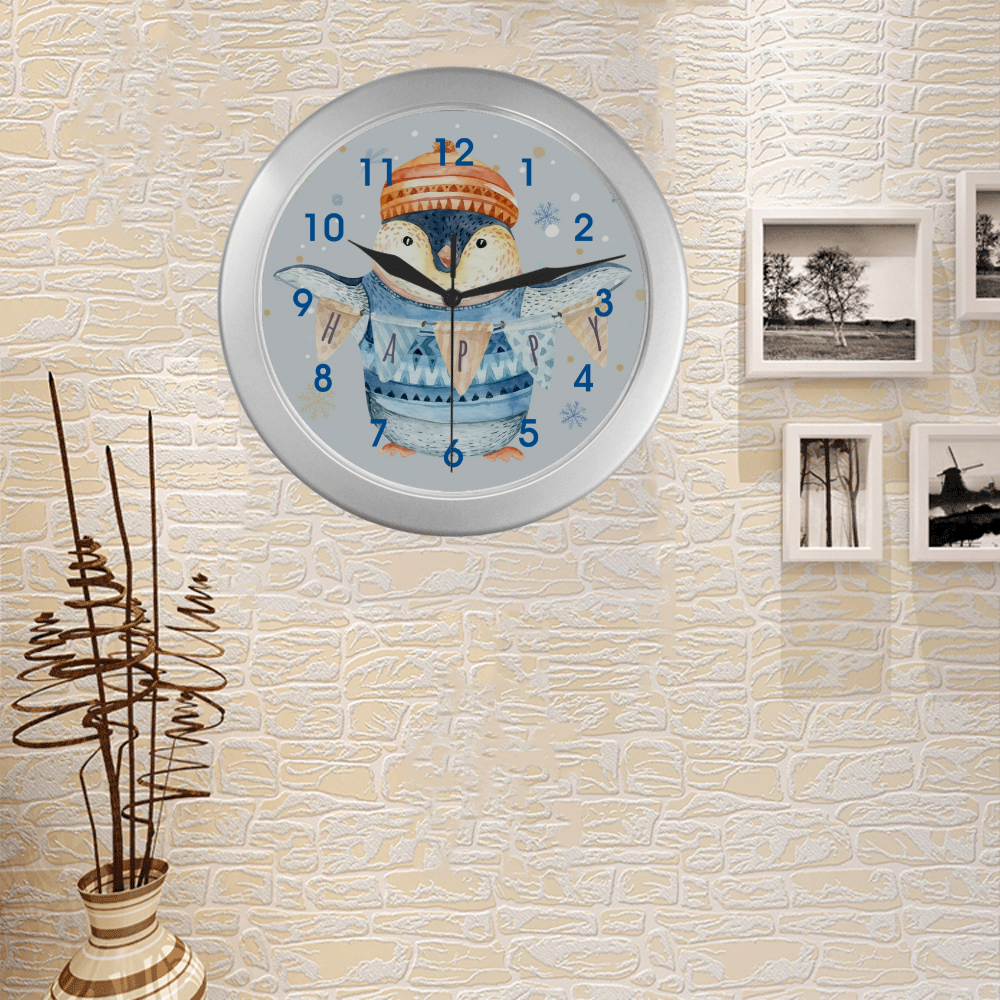 BlueClockFace1 Silver Color Wall Clock