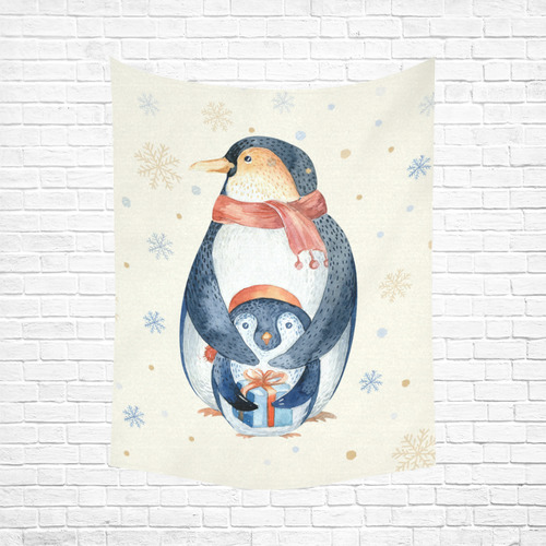 cute penguin, christmas Cotton Linen Wall Tapestry 60"x 80"