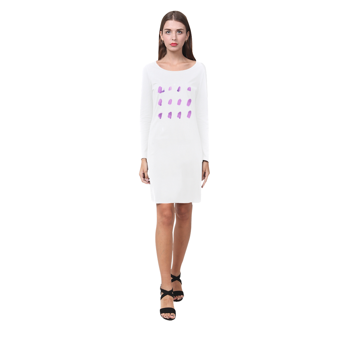 Sleeping ladies dress : white and purple with Lips prints Demeter Long Sleeve Nightdress (Model D03)
