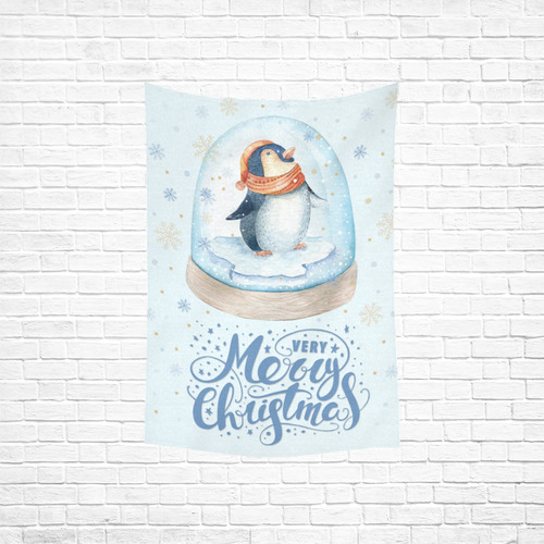 cute penguin, christmas wishes Cotton Linen Wall Tapestry 40"x 60"