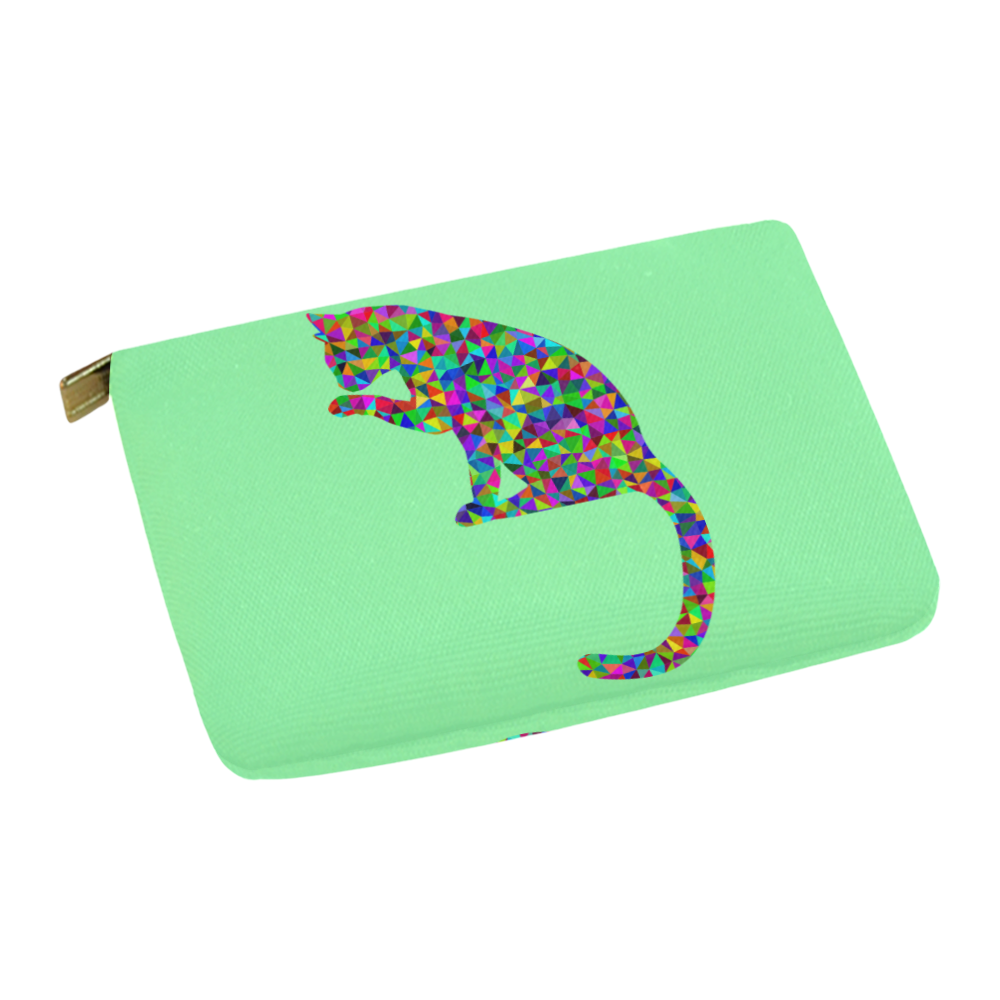 Sitting Kitty Abstract Triangle Mint  Green Carry-All Pouch 12.5''x8.5''