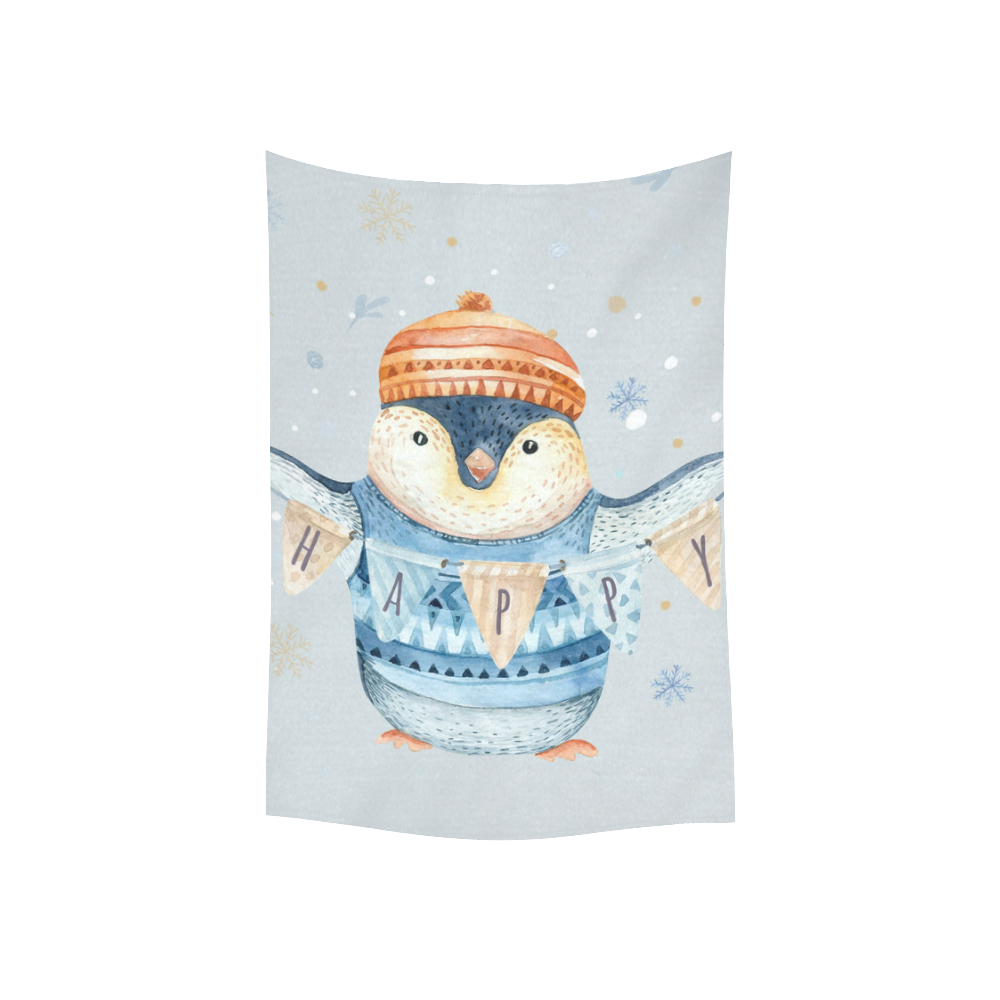 cute penguin, christmas Cotton Linen Wall Tapestry 40"x 60"